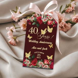 Elegant Floral Gold 40th Wedding Anniversary Gift Tags