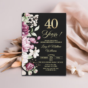 Elegant Floral Gold 40th Wedding Anniversary Invitation