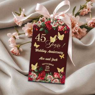 Elegant Floral Gold 45th Wedding Anniversary Gift Tags