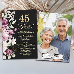 Elegant Floral Gold 45th Wedding Anniversary Photo Invitation