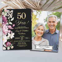 Elegant Floral Gold 50th Wedding Anniversary Photo