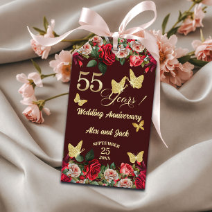 Elegant Floral Gold 55th Wedding Anniversary  Gift Tags
