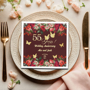 Elegant Floral Gold 55th Wedding Anniversary Napkin