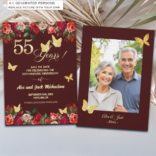 Elegant Floral Gold 55th Wedding Anniversary Photo Save The Date