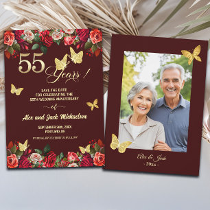 Elegant Floral Gold 55th Wedding Anniversary Photo Save The Date