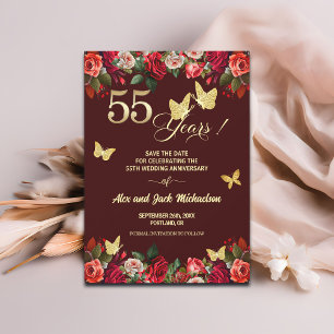 Elegant Floral Gold 55th Wedding Anniversary   Save The Date