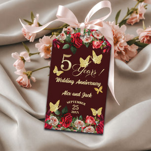 Elegant Floral Gold 5th Wedding Anniversary Gift Tags