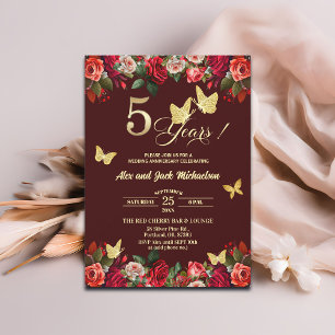 Elegant Floral Gold 5th Wedding Anniversary  Invitation