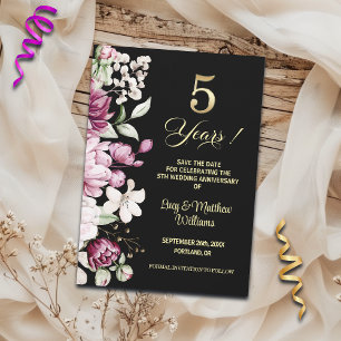 Elegant Floral Gold 5th Wedding Anniversary   Save The Date