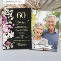 Elegant Floral Gold 60th Wedding Anniversary Photo