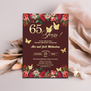 Elegant Floral Gold 65th Wedding Anniversary  Invitation