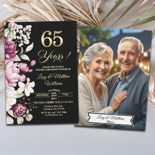 Elegant Floral Gold 65th Wedding Anniversary Photo Invitation