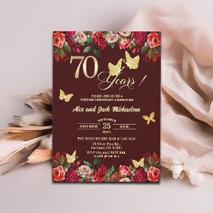 Elegant Floral Gold 70th Wedding Anniversary Invitation