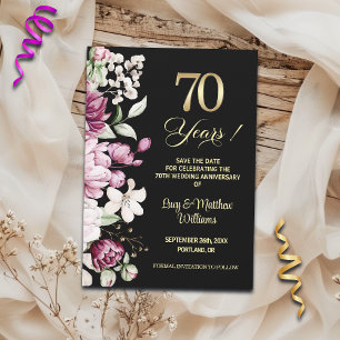Elegant Floral Gold 70th Wedding Anniversary Save The Date