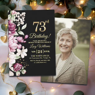 Elegant Floral Gold 73 Birthday Photo Invitation