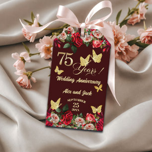 Elegant Floral Gold 75th Wedding Anniversary Gift Tags