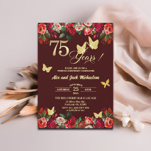 Elegant Floral Gold 75th Wedding Anniversary Invitation
