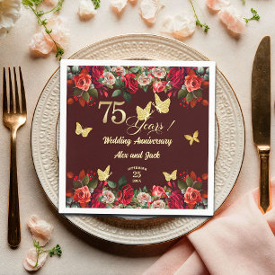 Elegant Floral Gold 75th Wedding Anniversary Napkin