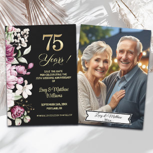 Elegant Floral Gold 75th Wedding Anniversary Photo Save The Date