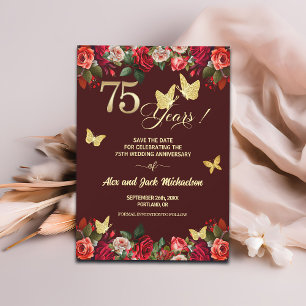 Elegant Floral Gold 75th Wedding Anniversary Save The Date