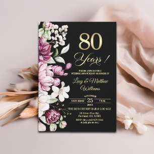 Elegant Floral Gold 80th Wedding Anniversary Invitation