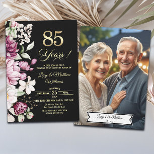 Elegant Floral Gold 85th Wedding Anniversary Photo Invitation