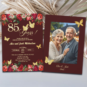 Elegant Floral Gold 85th Wedding Anniversary Photo Invitation