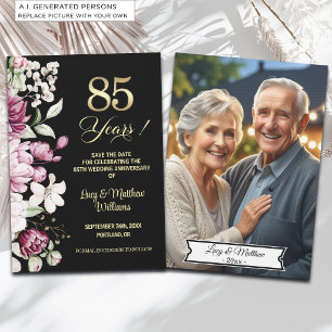 Elegant Floral Gold 85th Wedding Anniversary Photo Save The Date