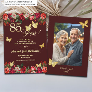 Elegant Floral Gold 85th Wedding Anniversary Photo Save The Date