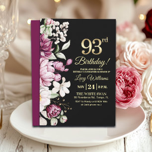 Elegant Floral Gold 93 Birthday Party Invitation