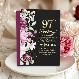 Elegant Floral Gold 97 Birthday Party Invitation