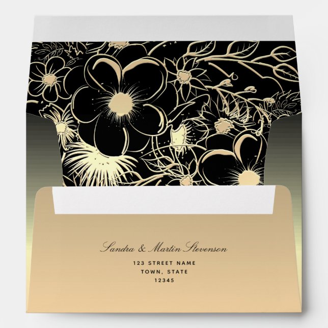 Elegant Floral Gold and Black 5x7 Envelope (Back (Bottom))