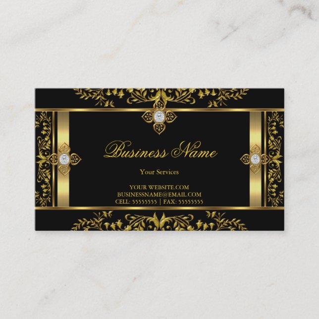 Elegant Floral gold black Business Card (Front)