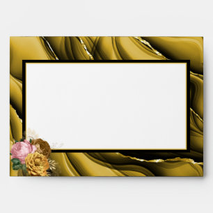 Elegant Floral Gold Black Wedding Envelope