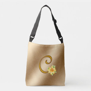 Elegant Floral Gold C Crossbody Bag