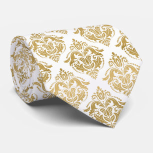 Elegant Floral Gold Damasks Geometric Pattern Tie