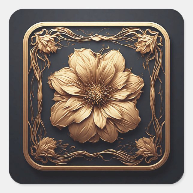 Elegant Floral Gold Design 🌿✨ Luxury Botanical 💛 Square Sticker (Front)