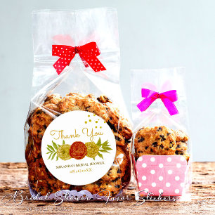 Elegant Floral Gold Dots Bridal Shower Classic Round Sticker