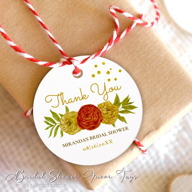 Elegant Floral Gold Dots Bridal Shower Favour Tags (Creator Uploaded)