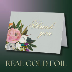 Elegant Floral Gold Foil 80th Birthday  Thank You Foil Greeting Card