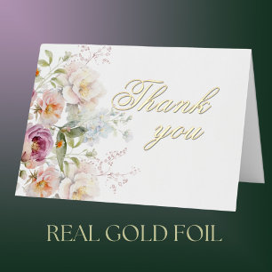 Elegant Floral Gold Foil Birthday Party Thank You Foil Greeting Card