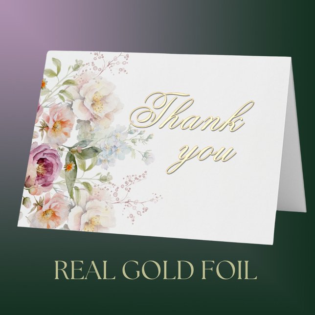 Elegant Floral Gold Foil Birthday Party Thank You Foil Greeting Card (Creator Uploaded)