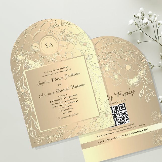 Elegant Floral Gold Foil Wedding Invitation (Creator Uploaded)