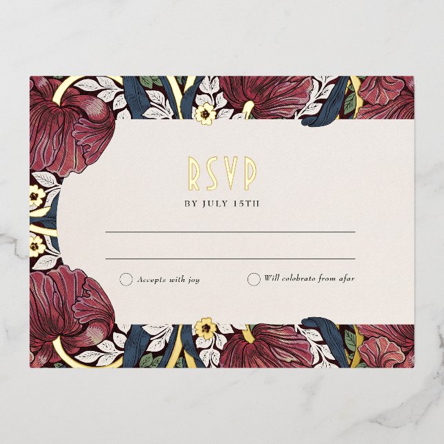 Elegant Floral Gold Foil Wedding RSVP Card (Front)