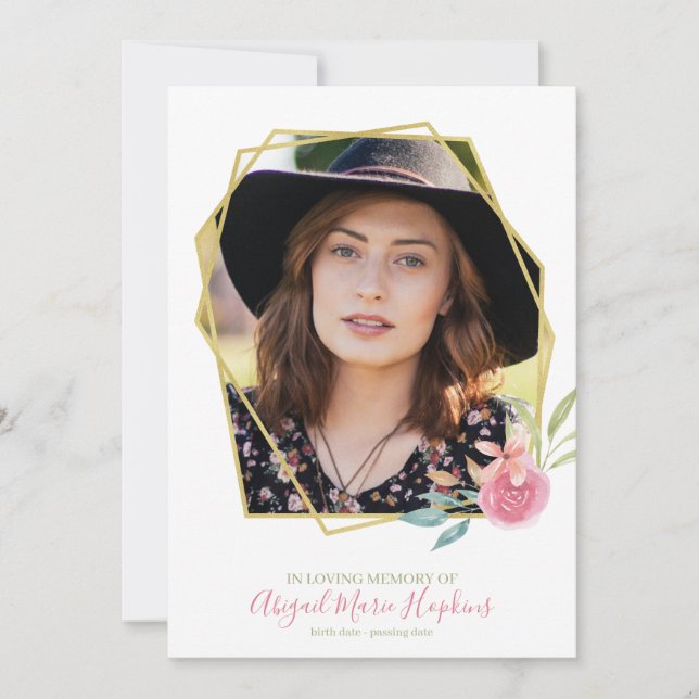 Elegant Floral Gold Frame In Loving Memory Funeral Thank You Card (Front)