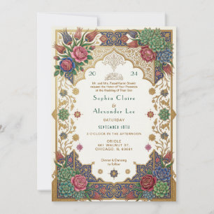Elegant Floral Gold Frame Islamic Wedding Invitation