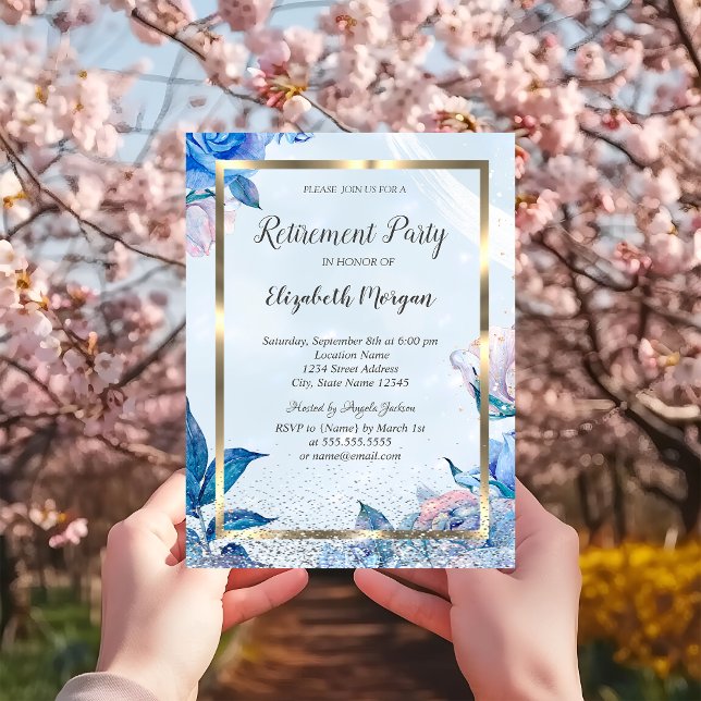 Elegant Floral Gold Frame Retirement Party Invitation (Creator Uploaded)