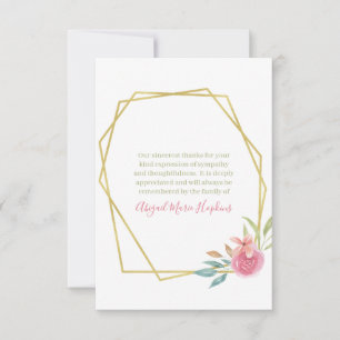 Elegant Floral Gold Frame Thank You Bereavement Card