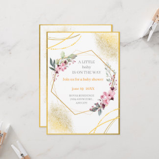 Elegant Floral Gold Geometric Baby Shower Invitati Invitation