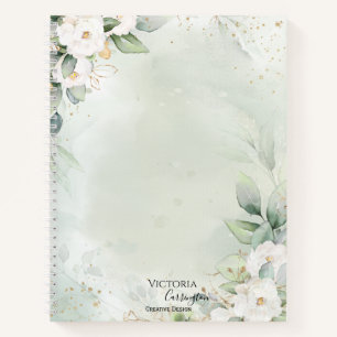 Elegant Floral Gold Green Professional Business Notebook